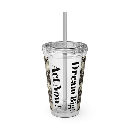 Dream Big! Act Now! 16oz Tumbler with Straw | Star & Heart Design for Dreamers