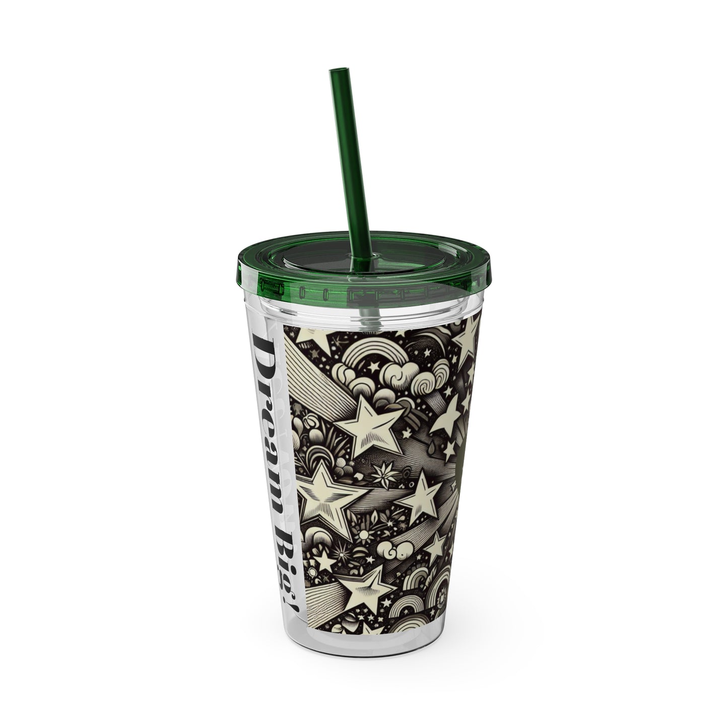 Dream Big! Act Now! 16oz Tumbler with Straw | Star & Heart Design for Dreamers