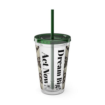 Dream Big! Act Now! 16oz Tumbler with Straw | Star & Heart Design for Dreamers