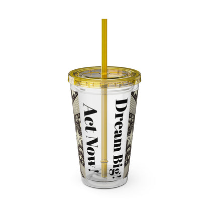 Dream Big! Act Now! 16oz Tumbler with Straw | Star & Heart Design for Dreamers