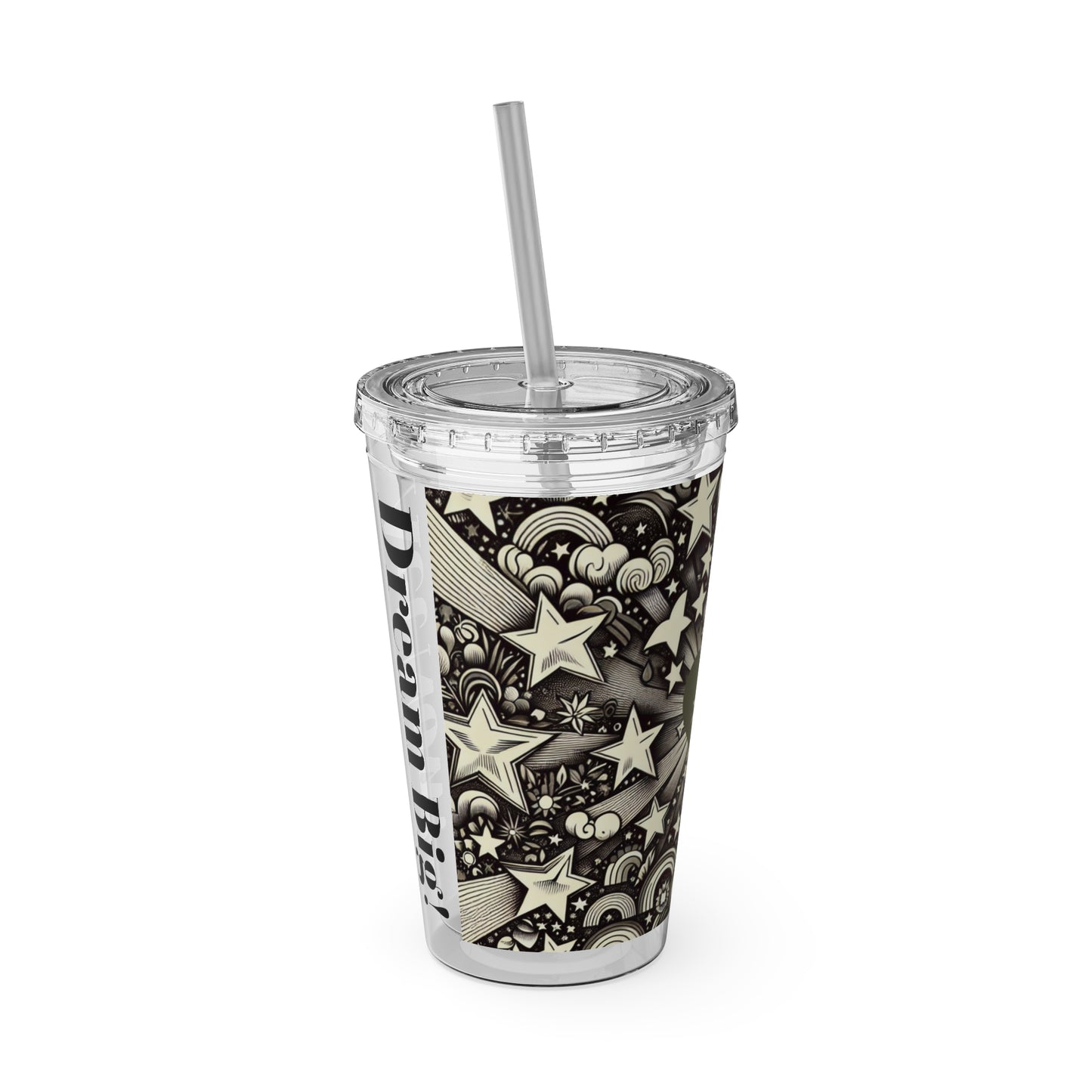Dream Big! Act Now! 16oz Tumbler with Straw | Star & Heart Design for Dreamers