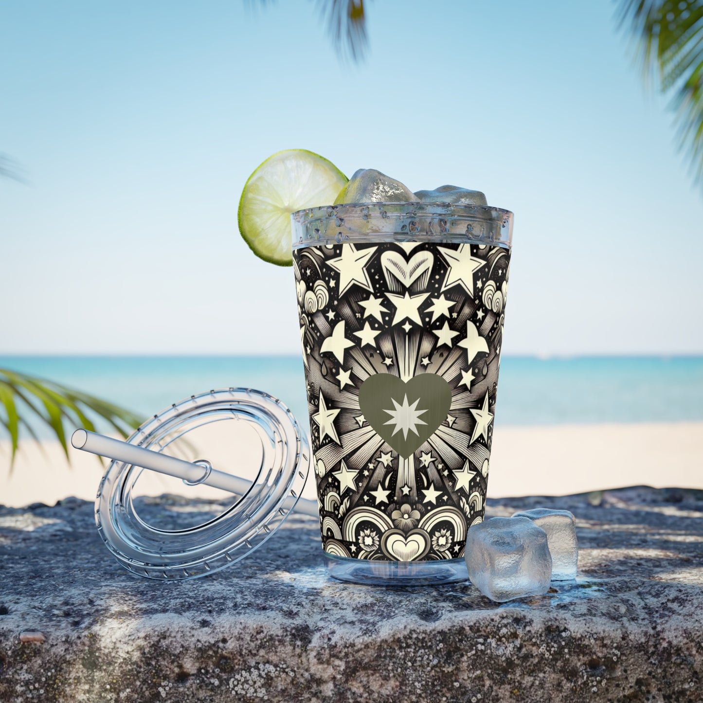 Dream Big! Act Now! 16oz Tumbler with Straw | Star & Heart Design for Dreamers